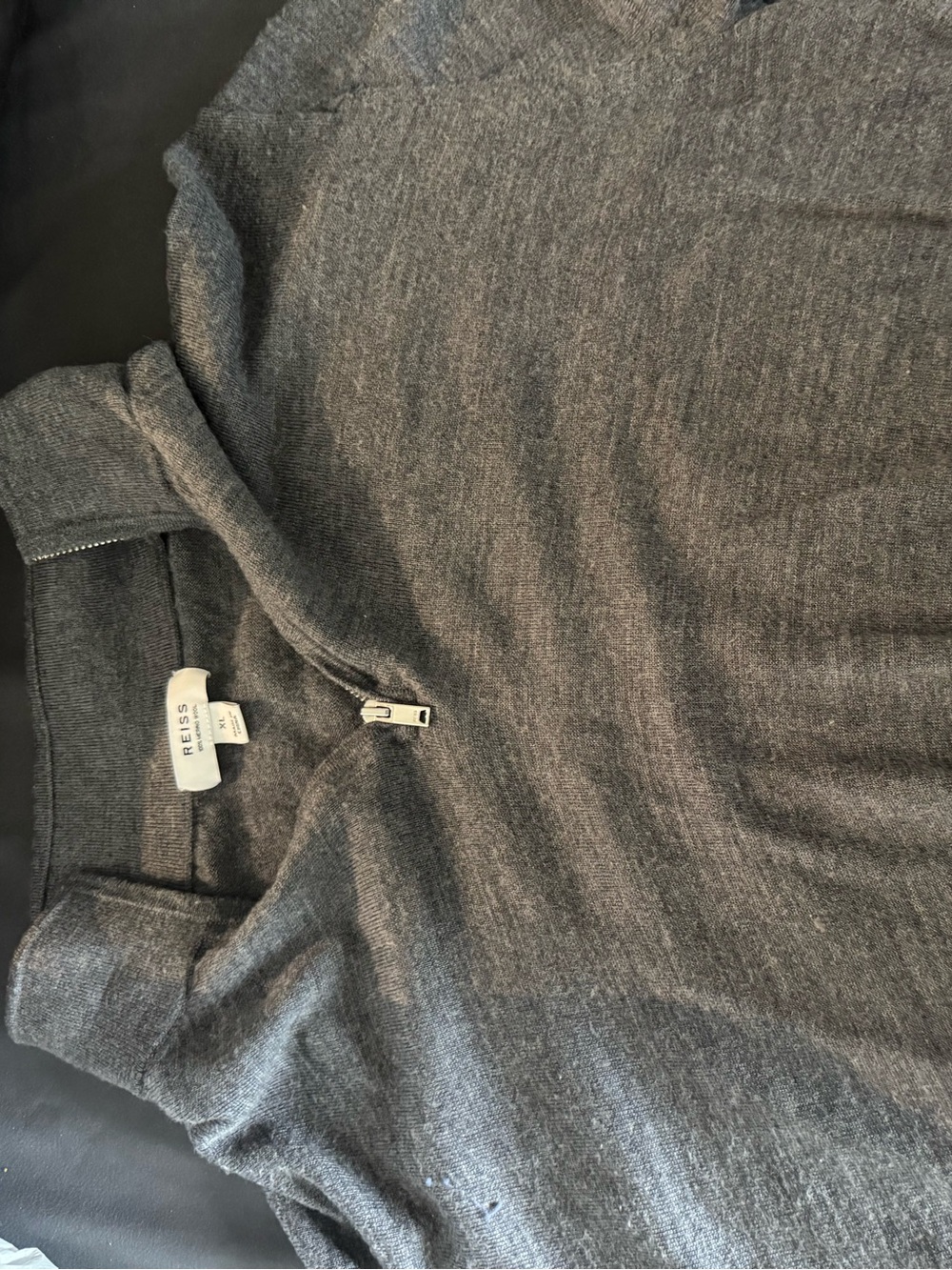 Reiss Men's Charcoal Zip-Neck Sweater